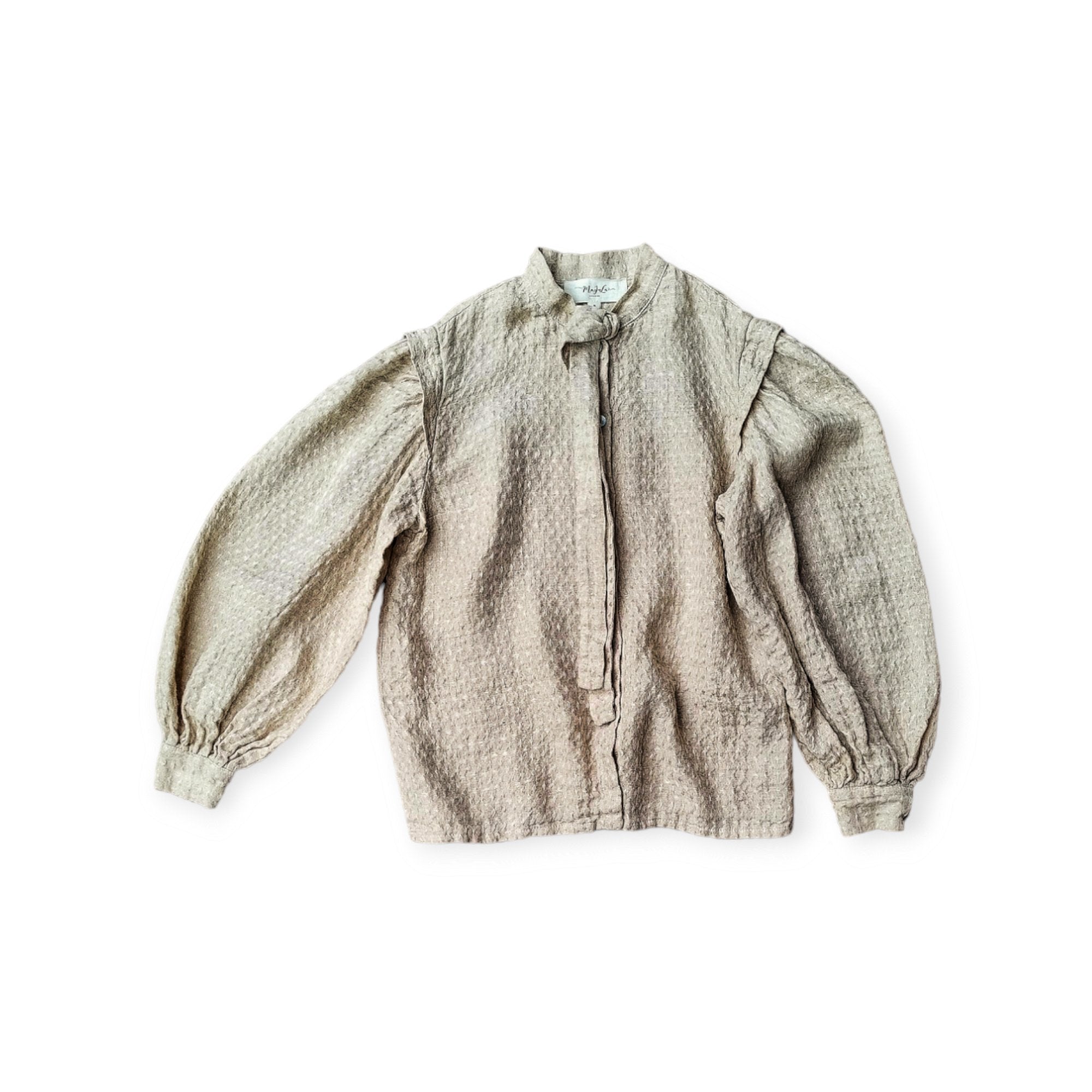 80's style women's blouse/ FOLK natural linen