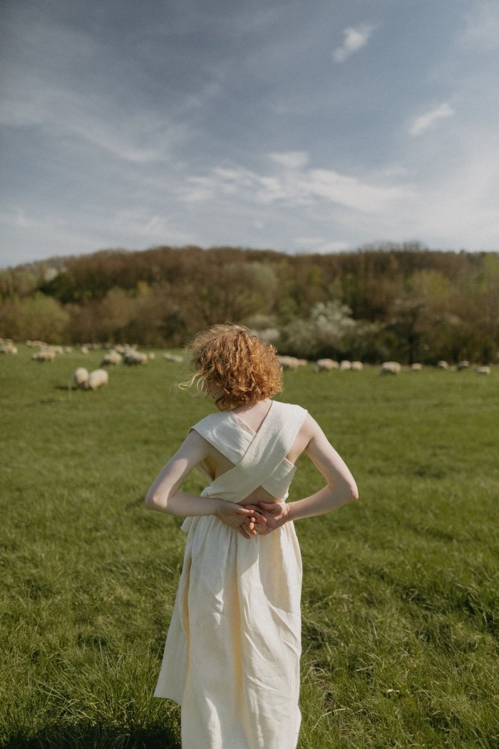 Backless long linen dress