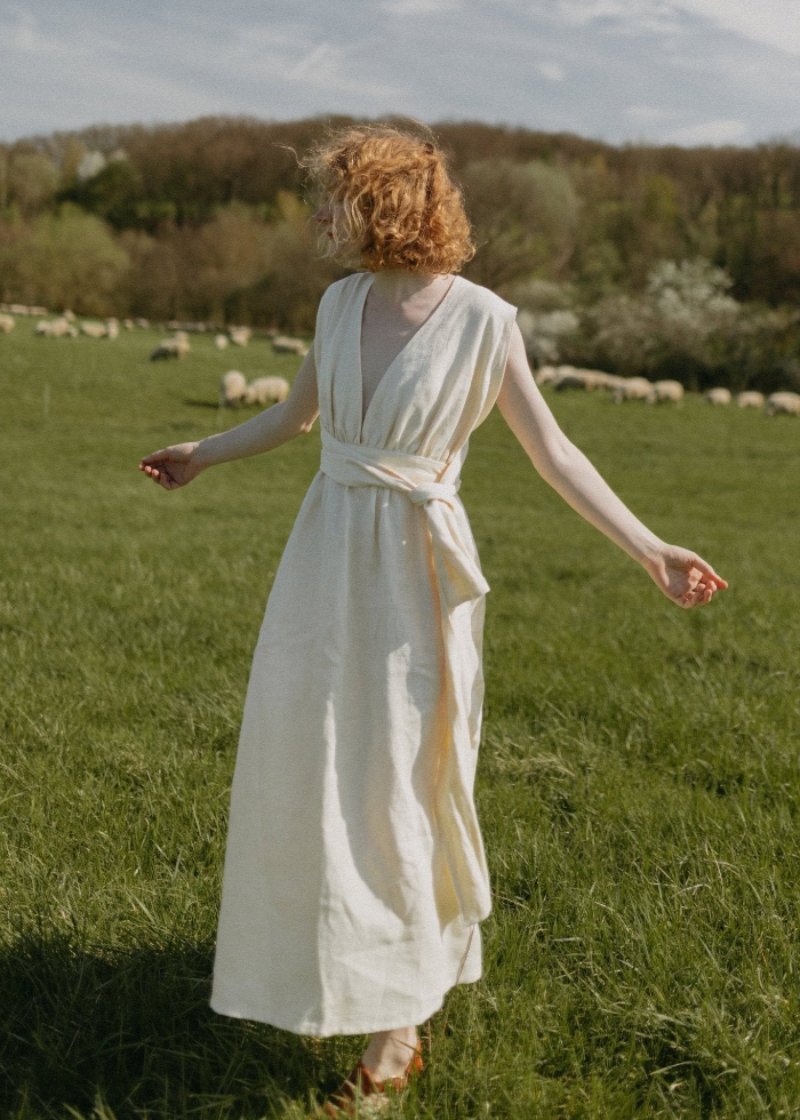 Backless long linen dress