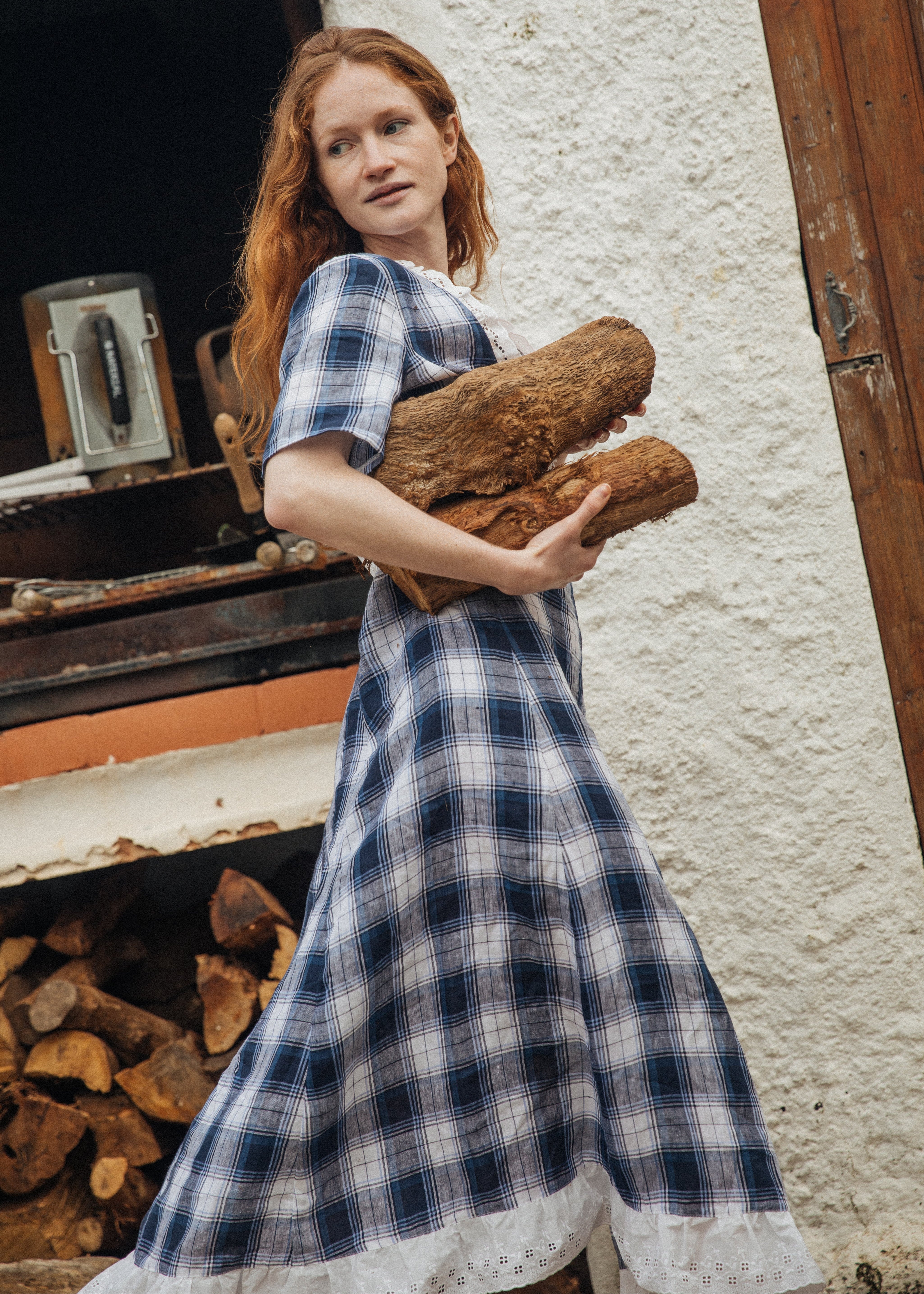 Checkered linen dress - CAMILLE