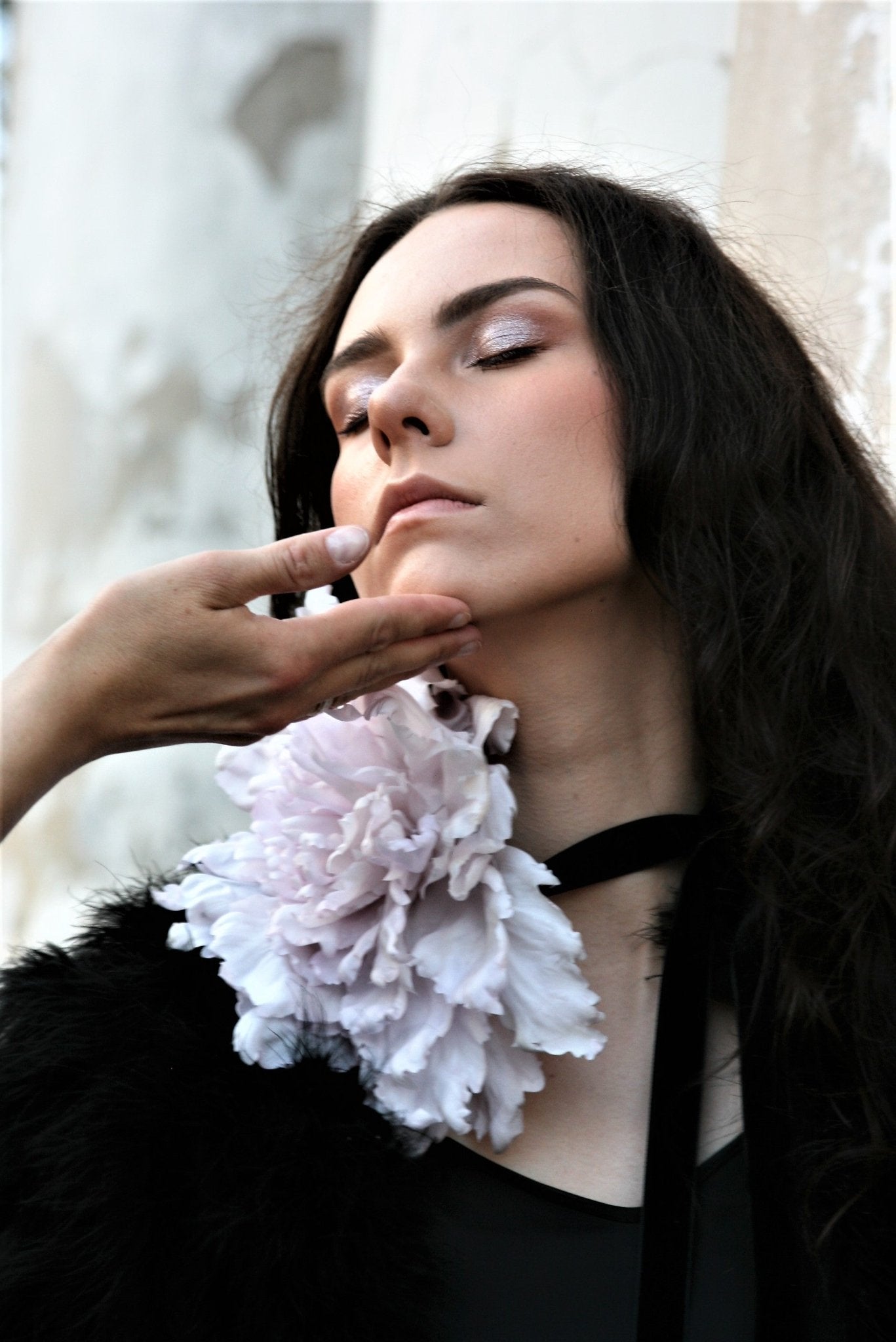 Delicate Big Silk Flower on Velvet Ribbon