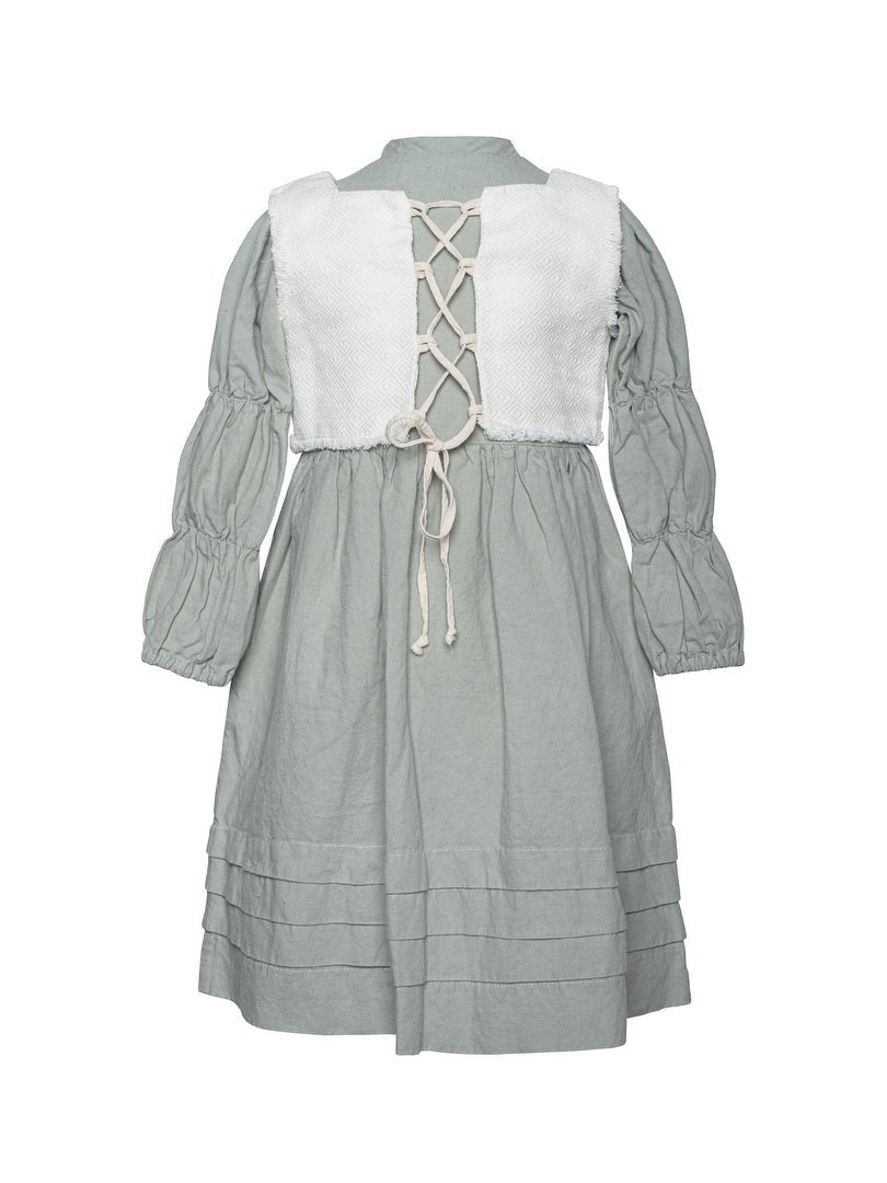 Dress with Detachable  Linen Vest - WATERMINT