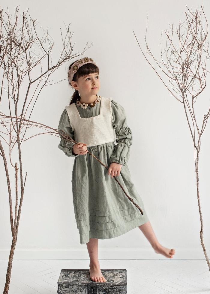 Dress with Detachable  Linen Vest - WATERMINT