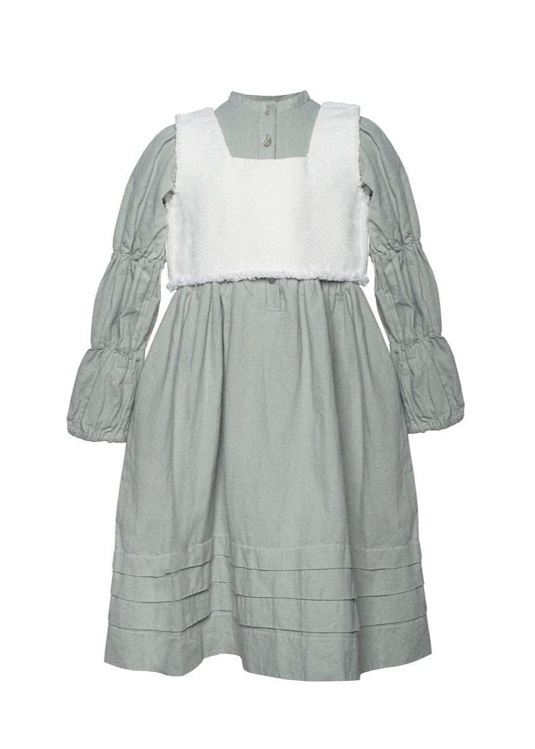 Dress with Detachable  Linen Vest - WATERMINT