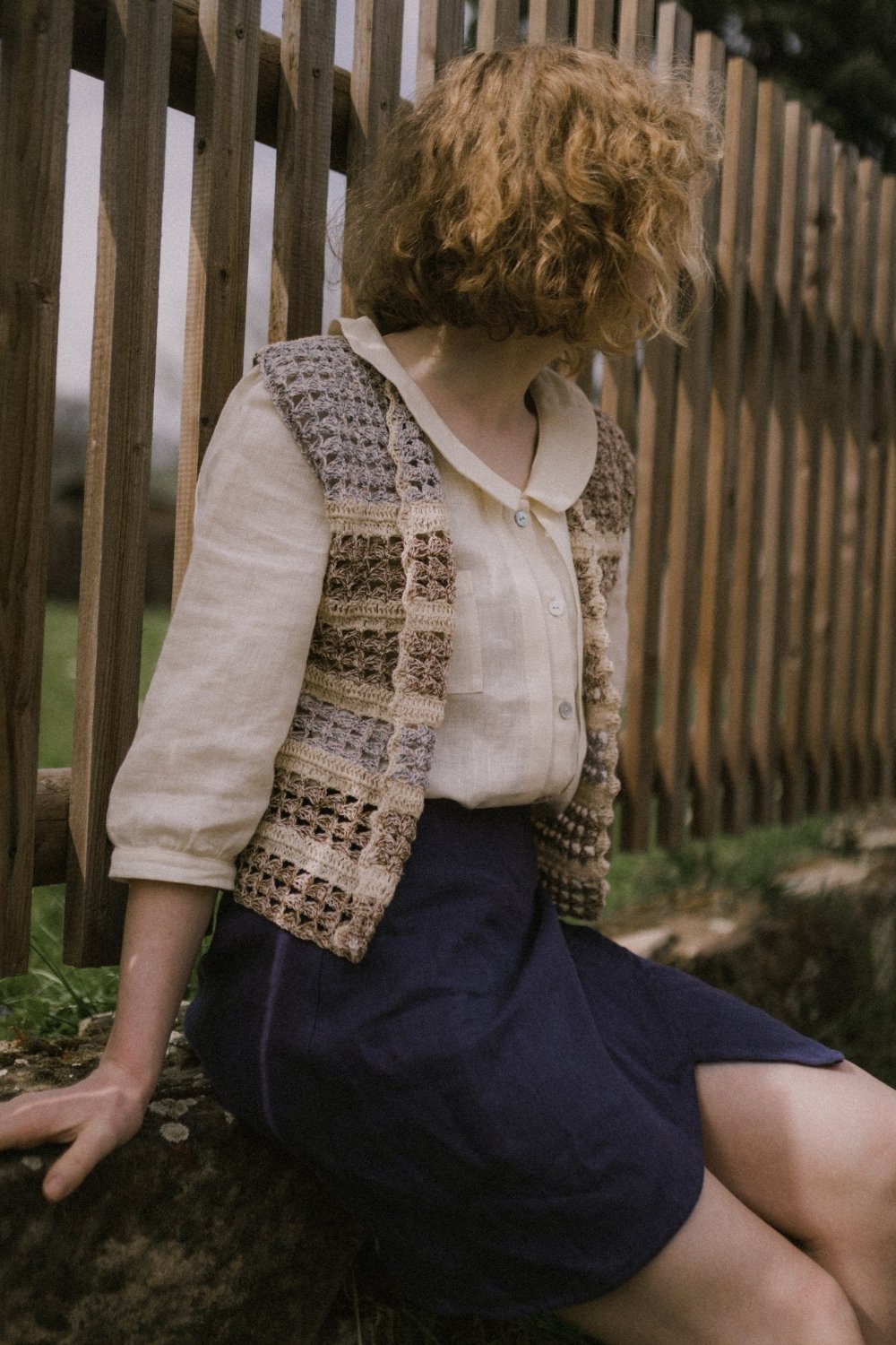 Handmade Linen Crocheted Vest Blouse - JULIA