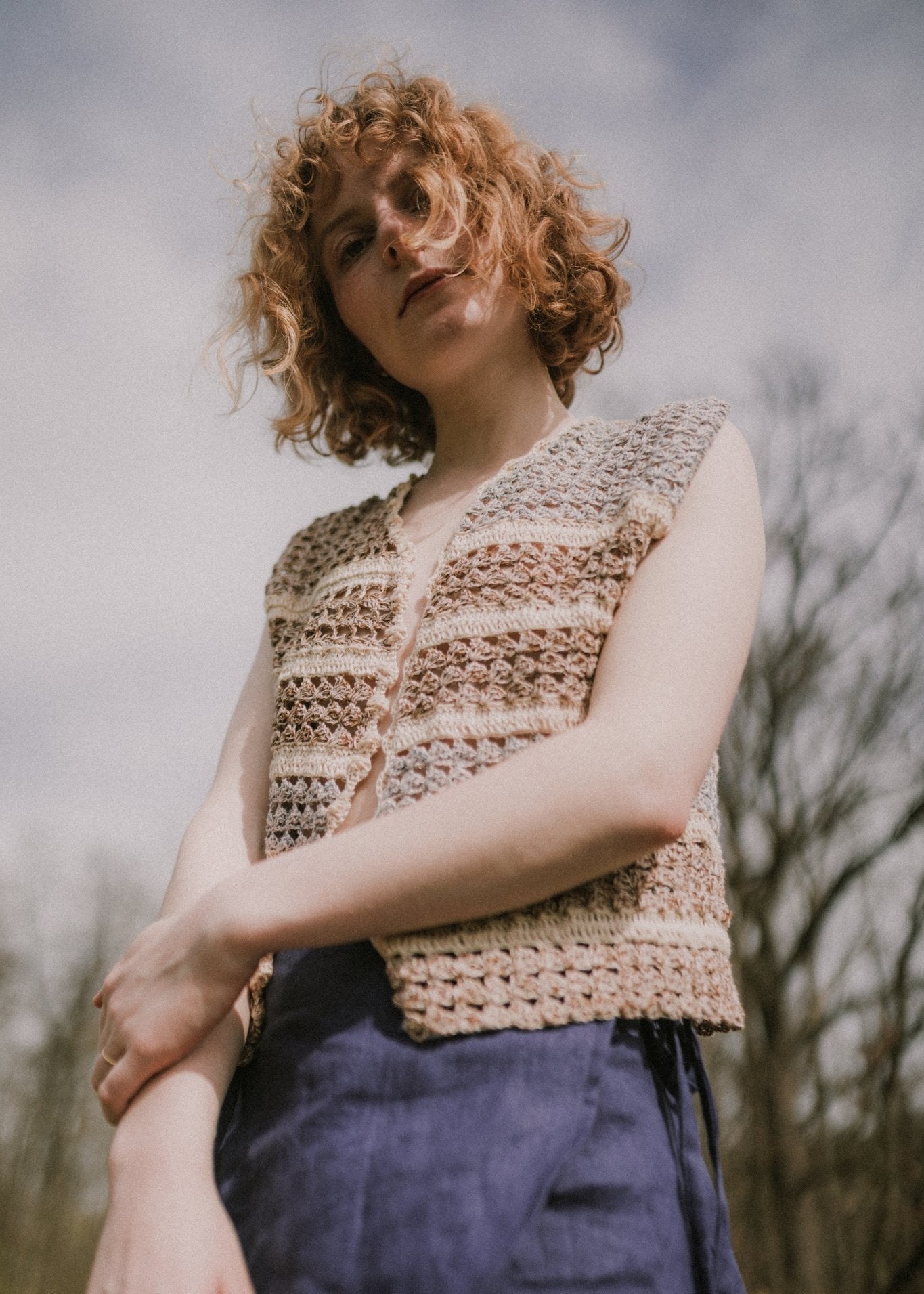 Handmade Linen Crocheted Vest Blouse - JULIA