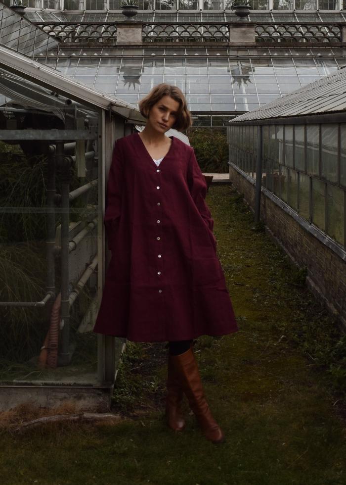 Linen Wide Dress - Dark Burgundy