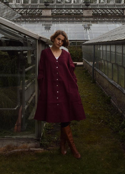 Linen Wide Dress - Dark Burgundy-Majulahandmade