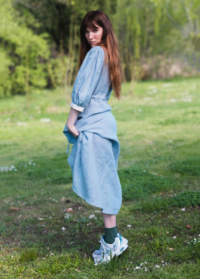 Long linen ocean blue dress - CLARABELLE