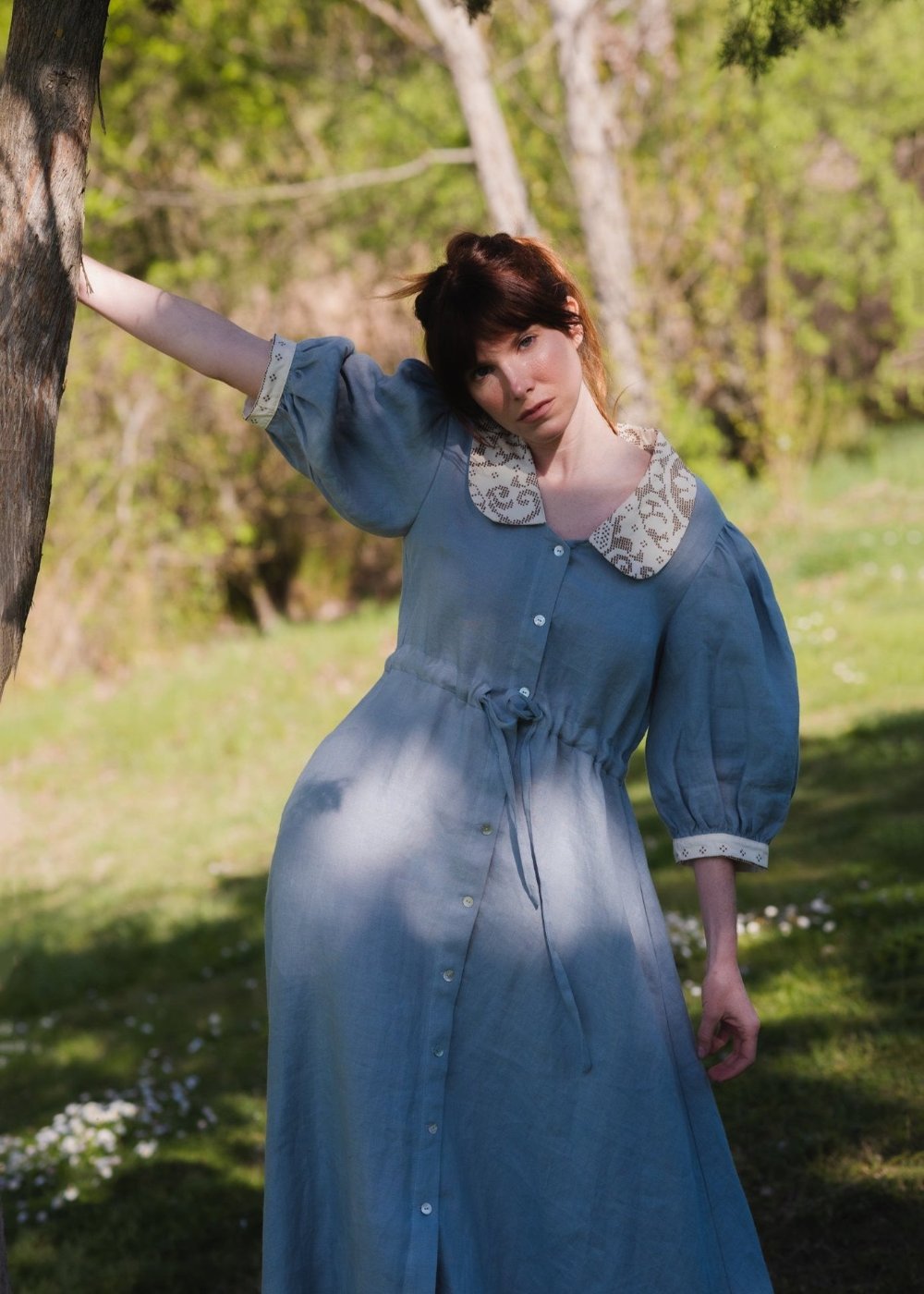 Long linen ocean blue dress - CLARABELLE