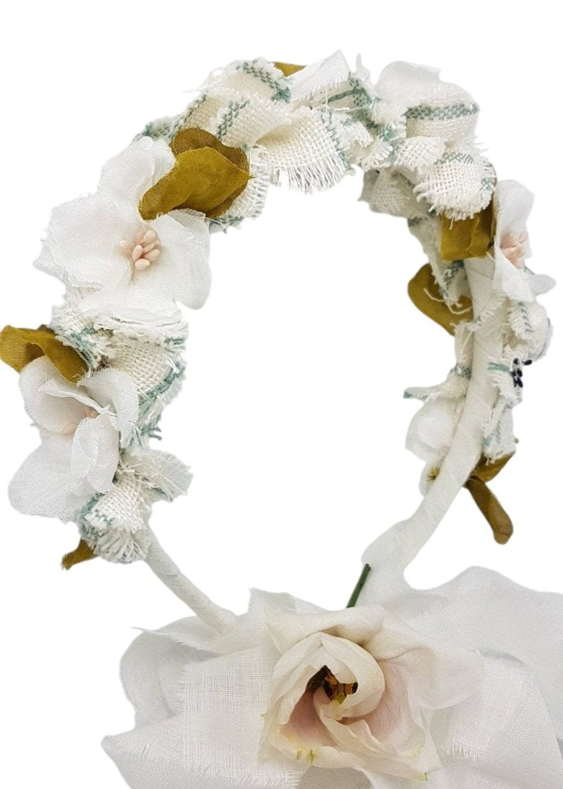 Rustic silk and linen flowers headband - BABY BLUE