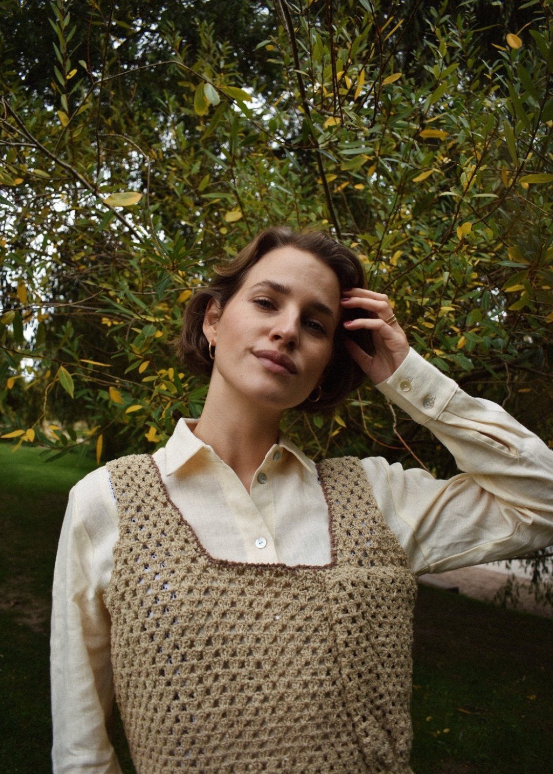 Handcrafted crocheted blouse - BEIGE FOLD