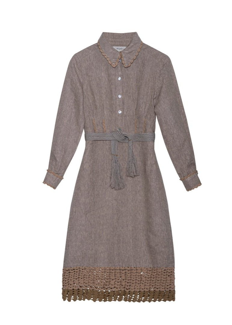 Shirt-Style Fitted Linen Dress - DINESA