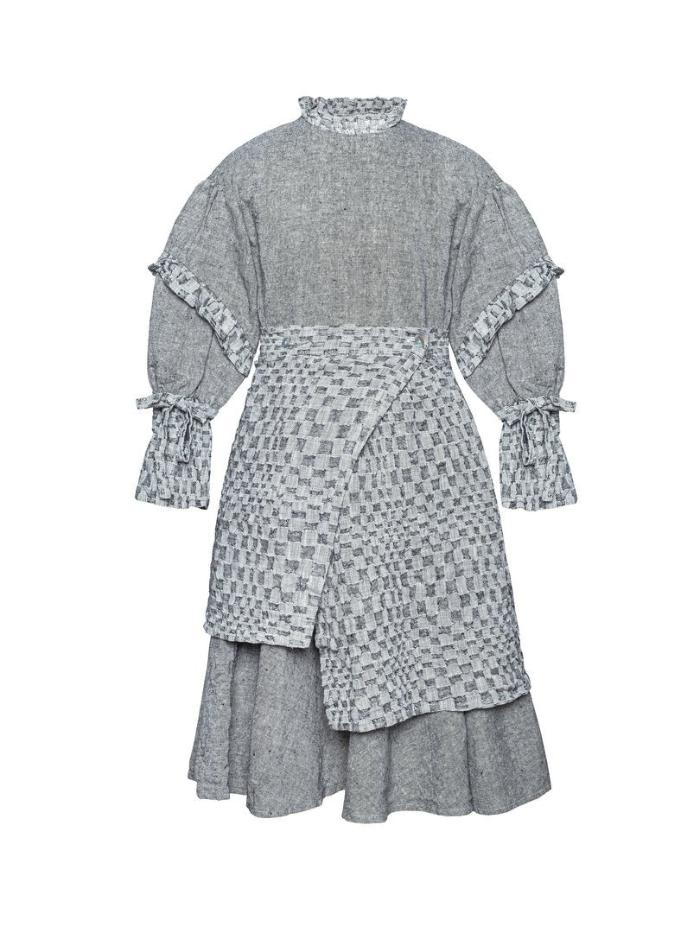 Statement girl's linen dress - ANISE