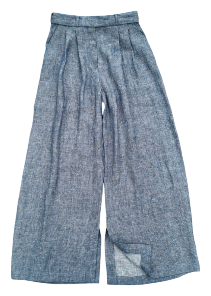 Wide leg linen wool trousers HERRINGBONE pattern