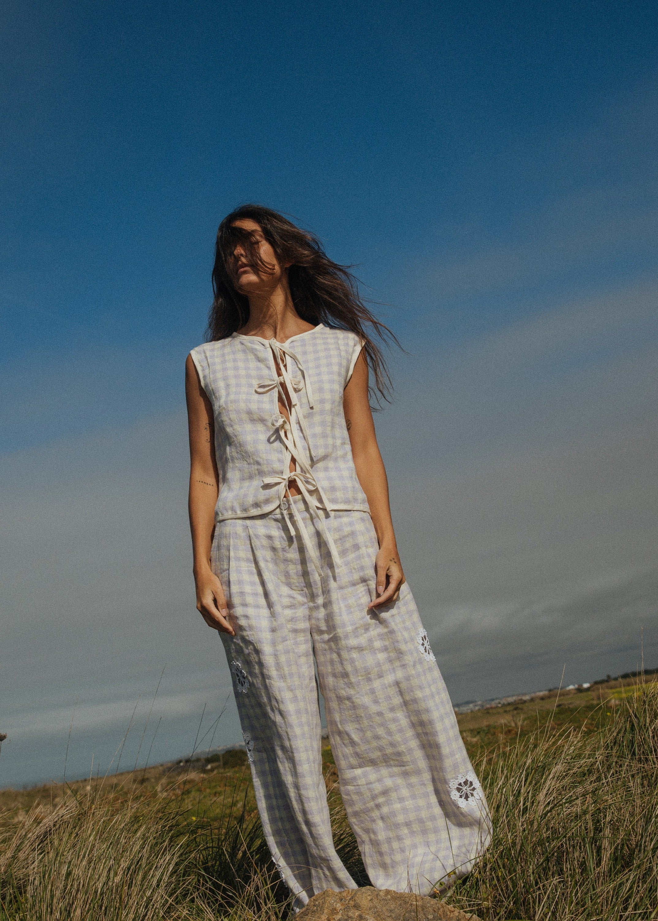 Checkered sleeveless blouse