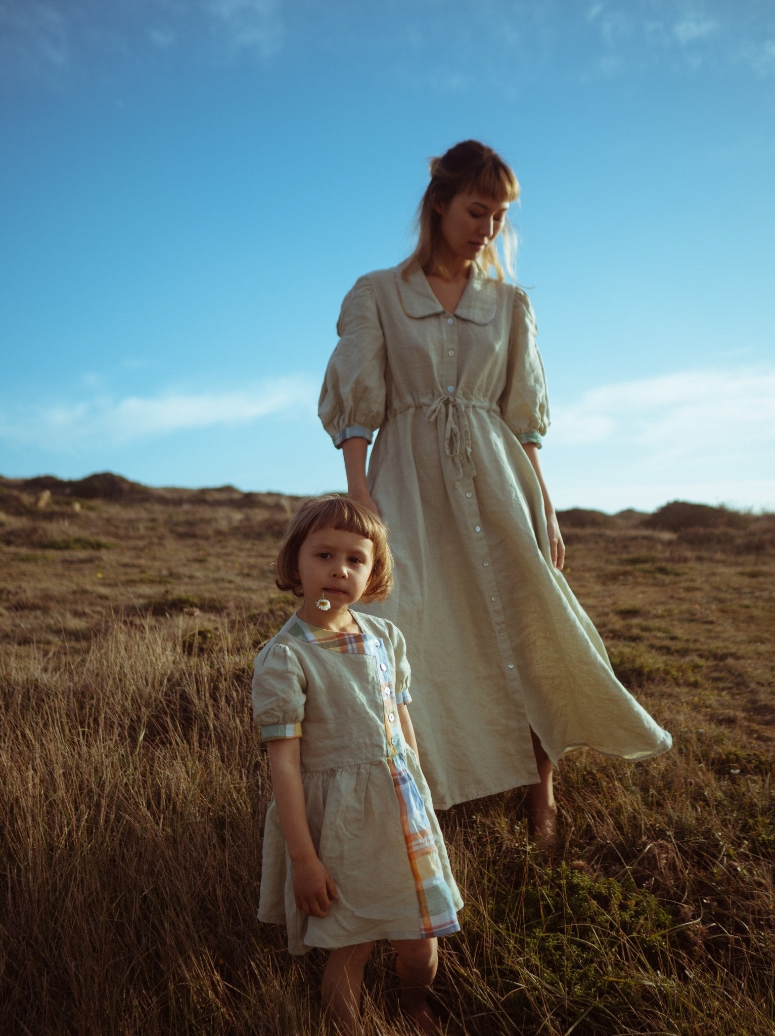 Long linen pale moss dress - CLARABELLE