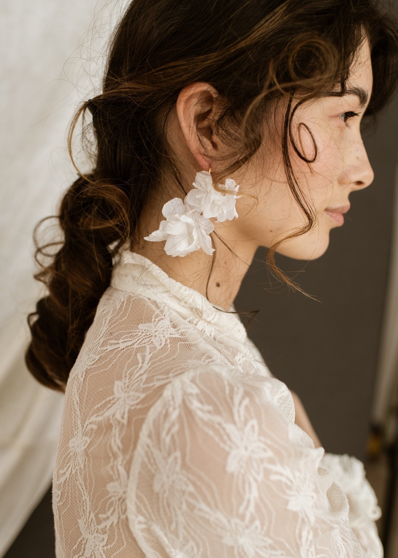 Pure white silk satin Gardenia earrings