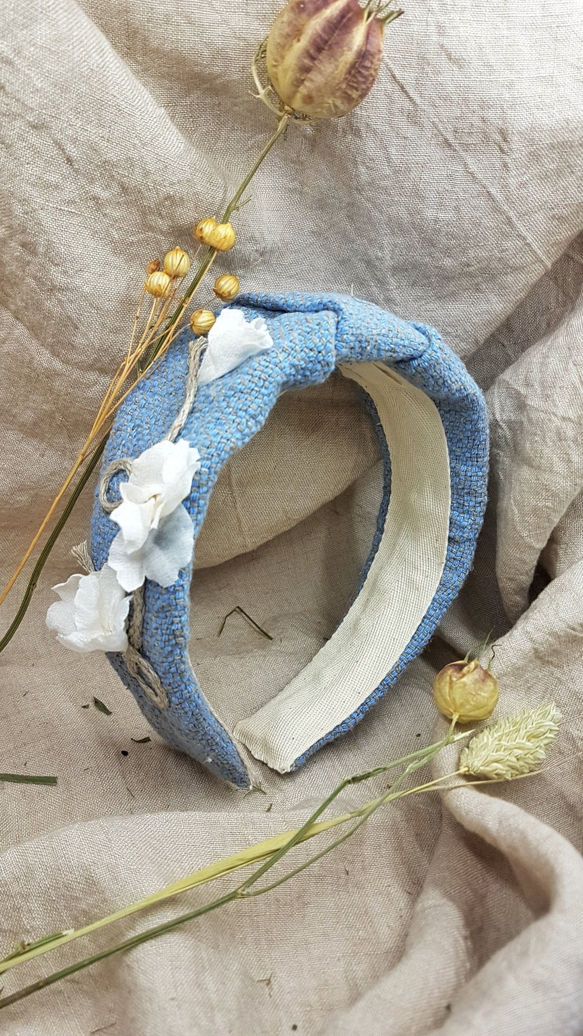 Wide linen headband - INSTANT LIGHT BLUE