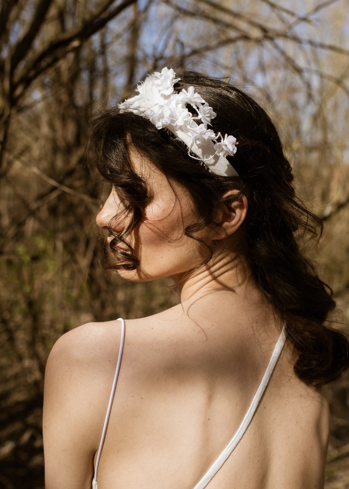 Linen and Silk Satin Gardenia Headband