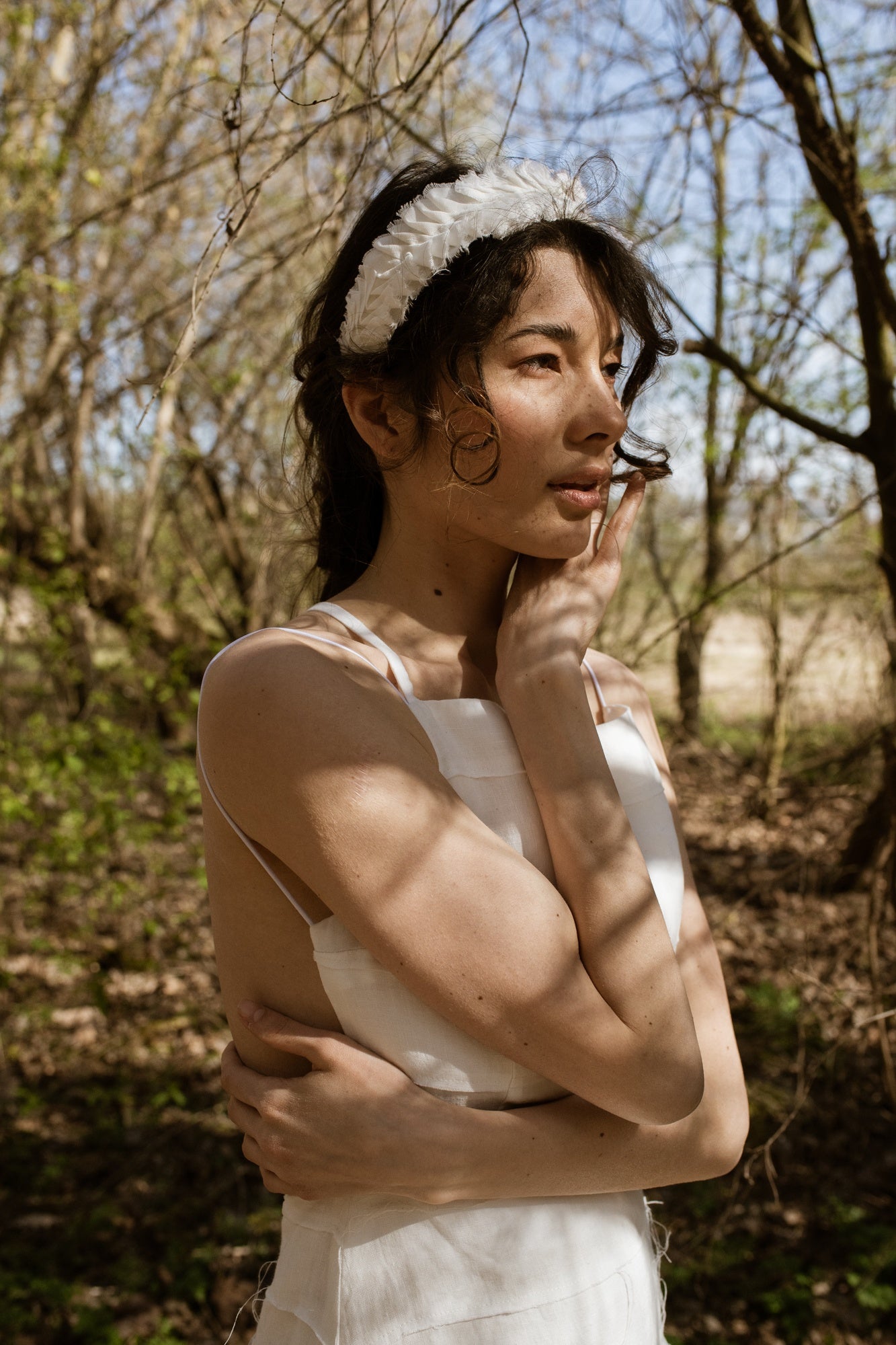 Linen and Silk Satin Gardenia Headband