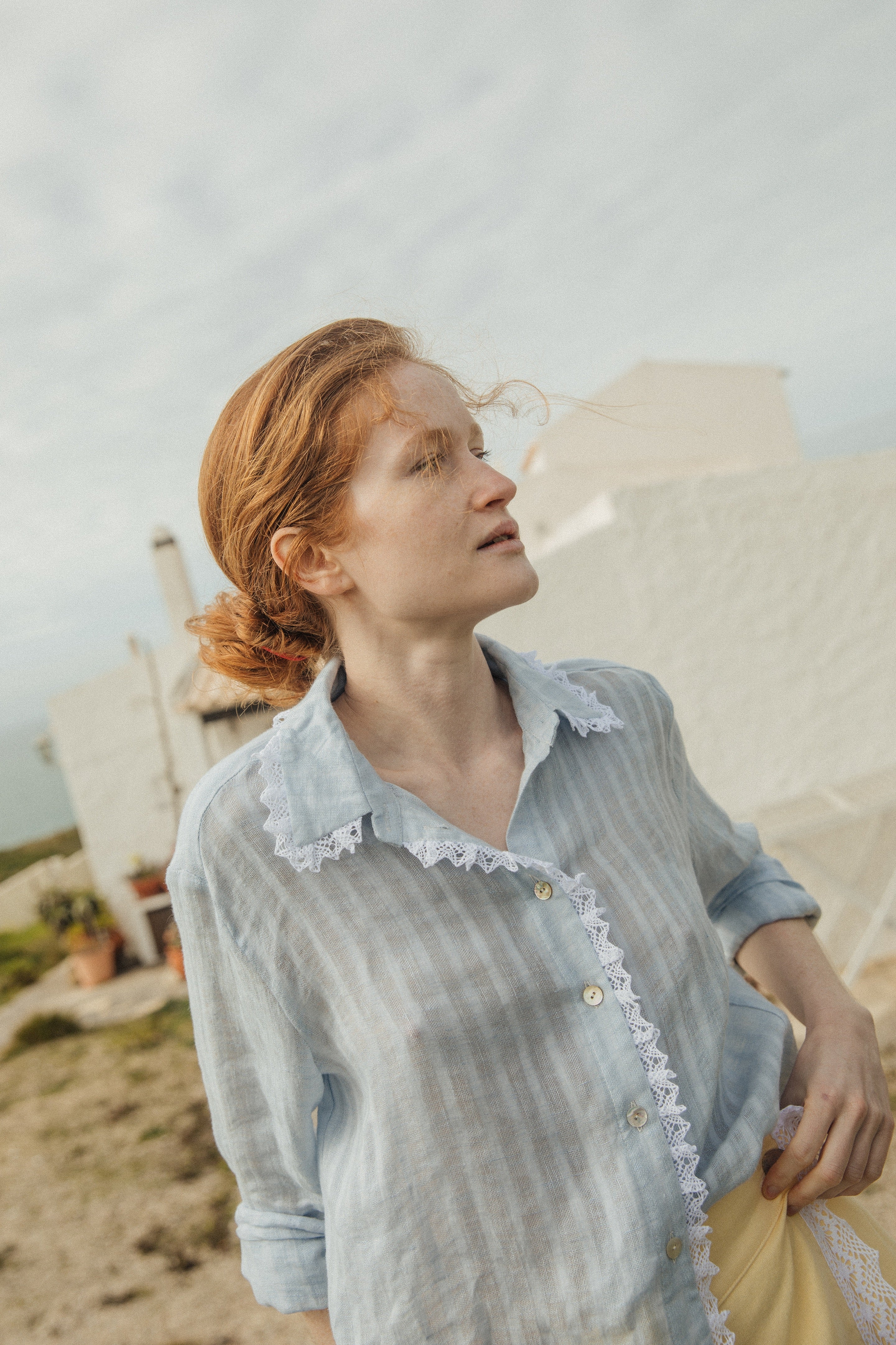 Lightweight striped linen shirt - SKY