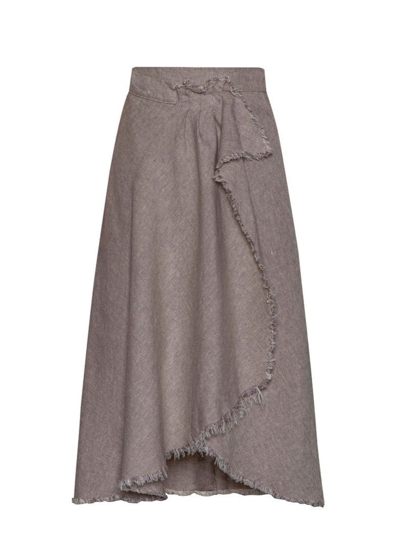 Wrap Midi Length Linen Skirt - OKES