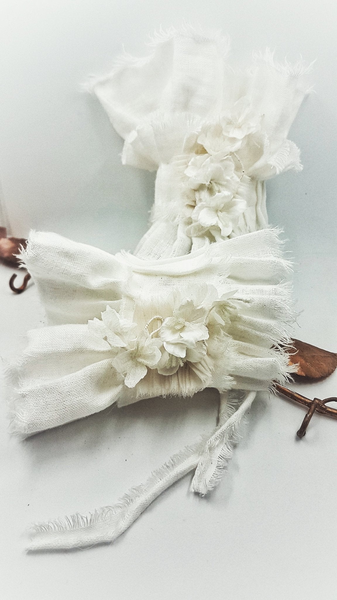 Romantic Linen Cuffs with Silk Flower Brooches