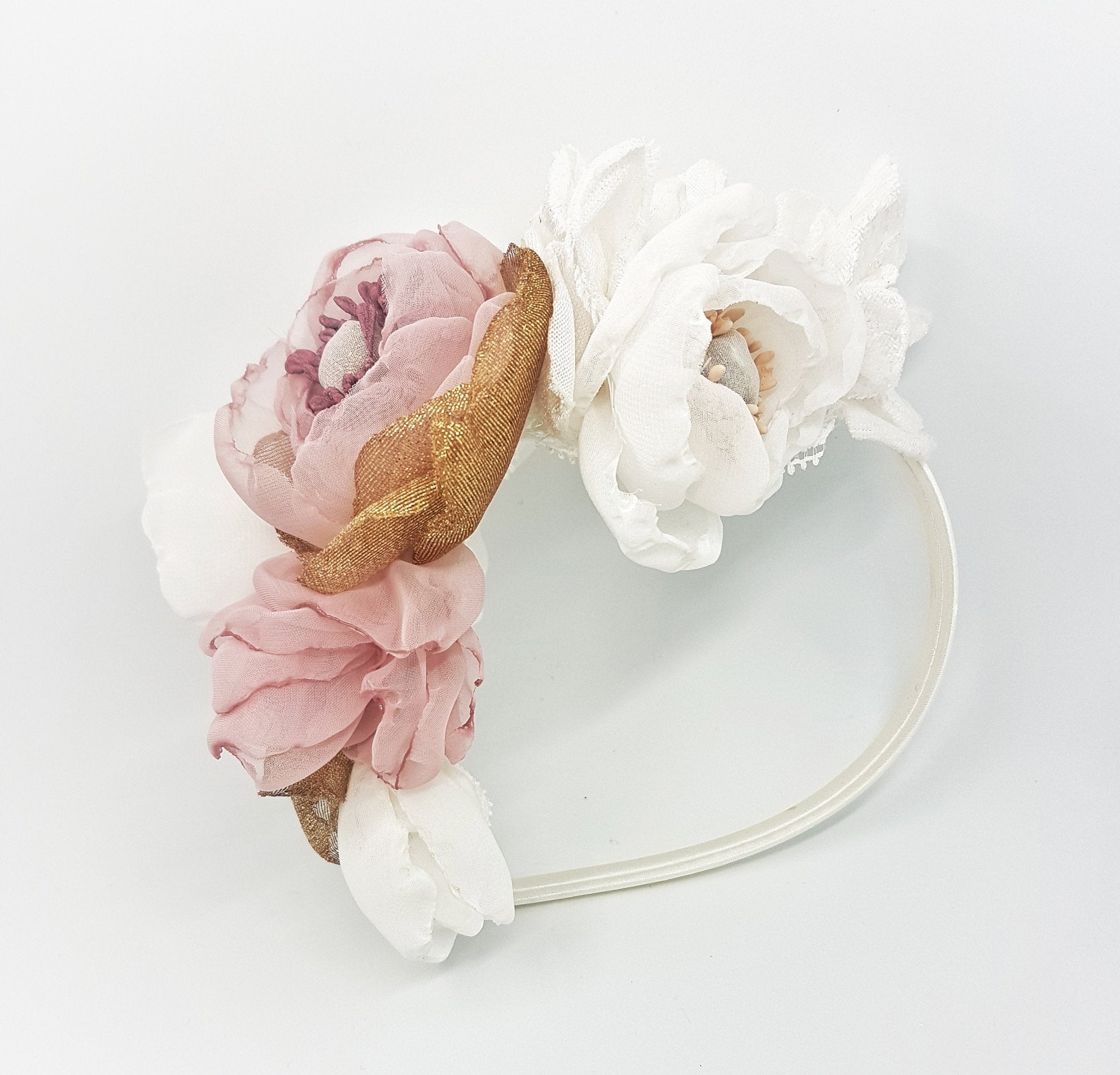 Gold white pink headpiece