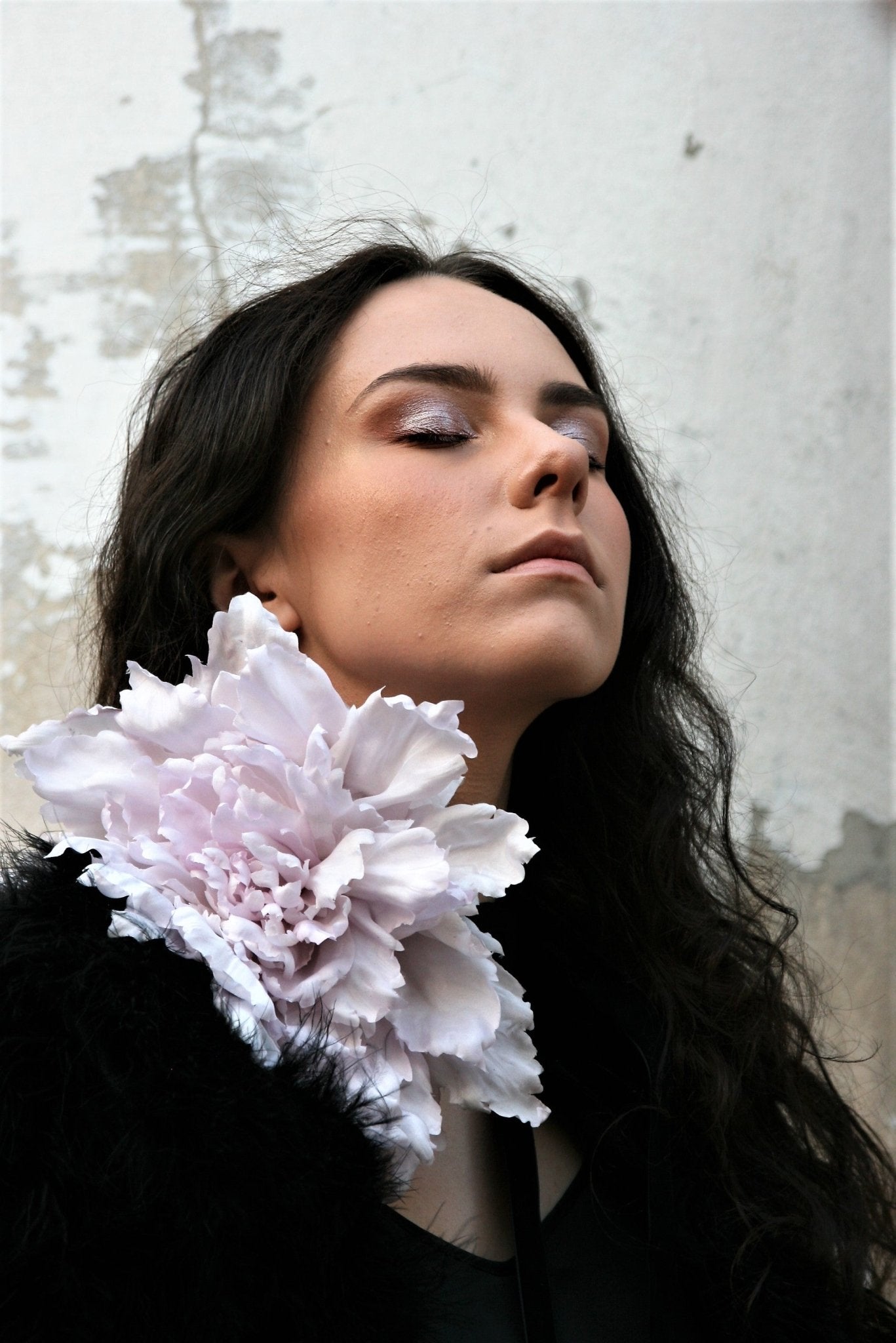 Delicate Big Silk Flower on Velvet Ribbon