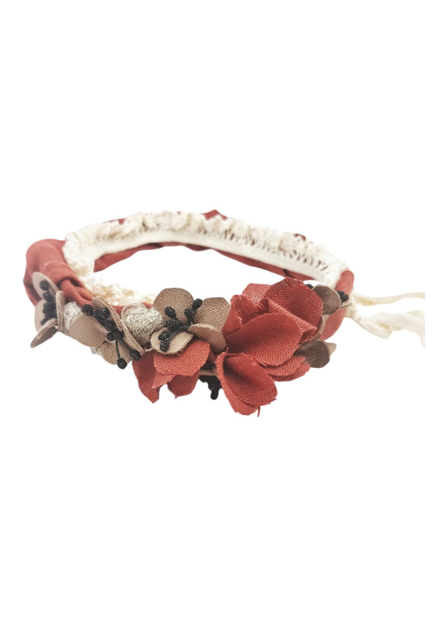 Linen and Leather Flower Headband - THE DEEP FOREST