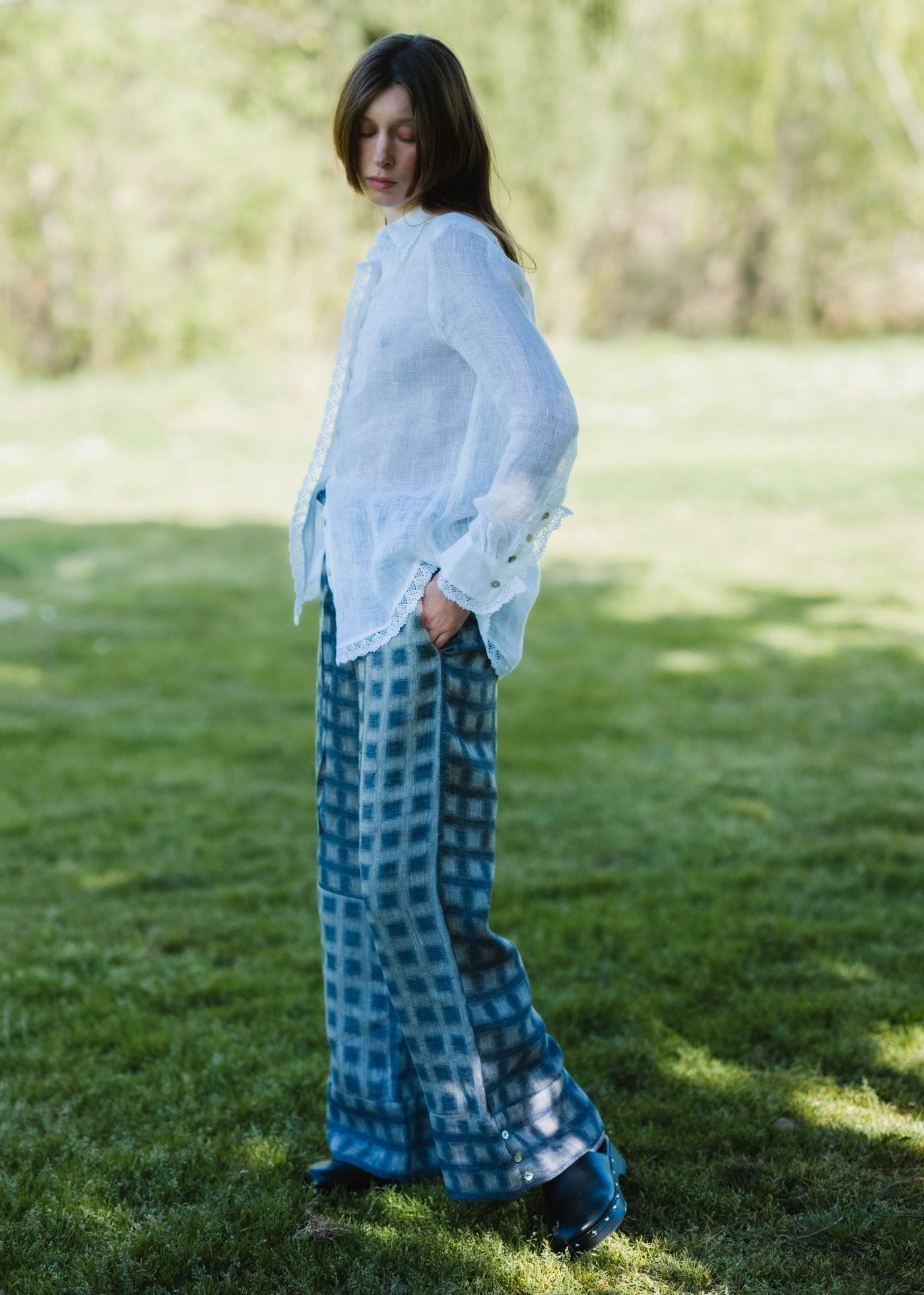 Wide leg plaid pants -GABY