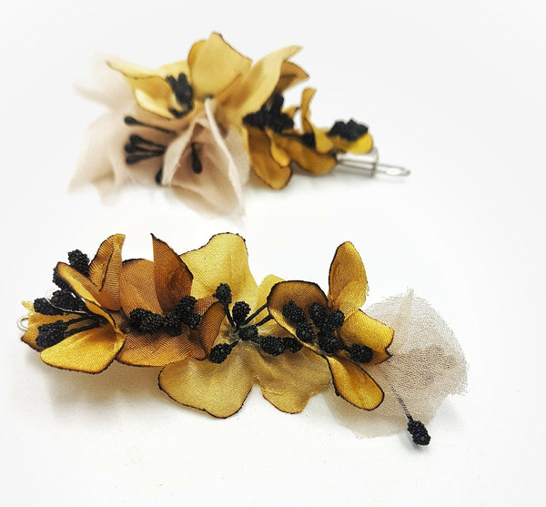 Natural dyed silk flower pins ( Set of 2)