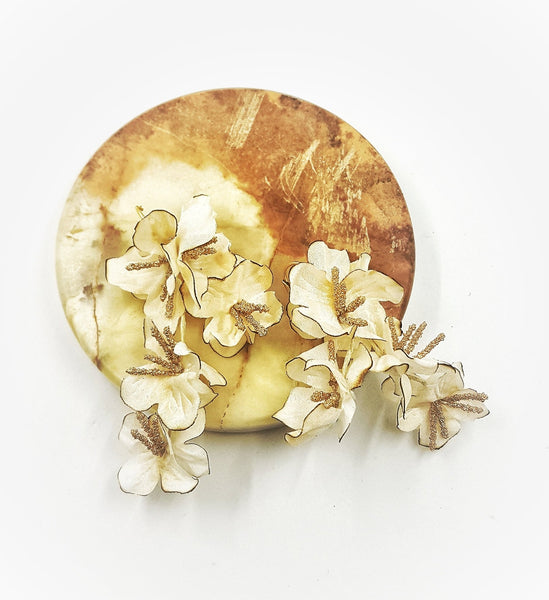 Impressive Light Gold and White Silk Flower Earrings - MajulaHandmade