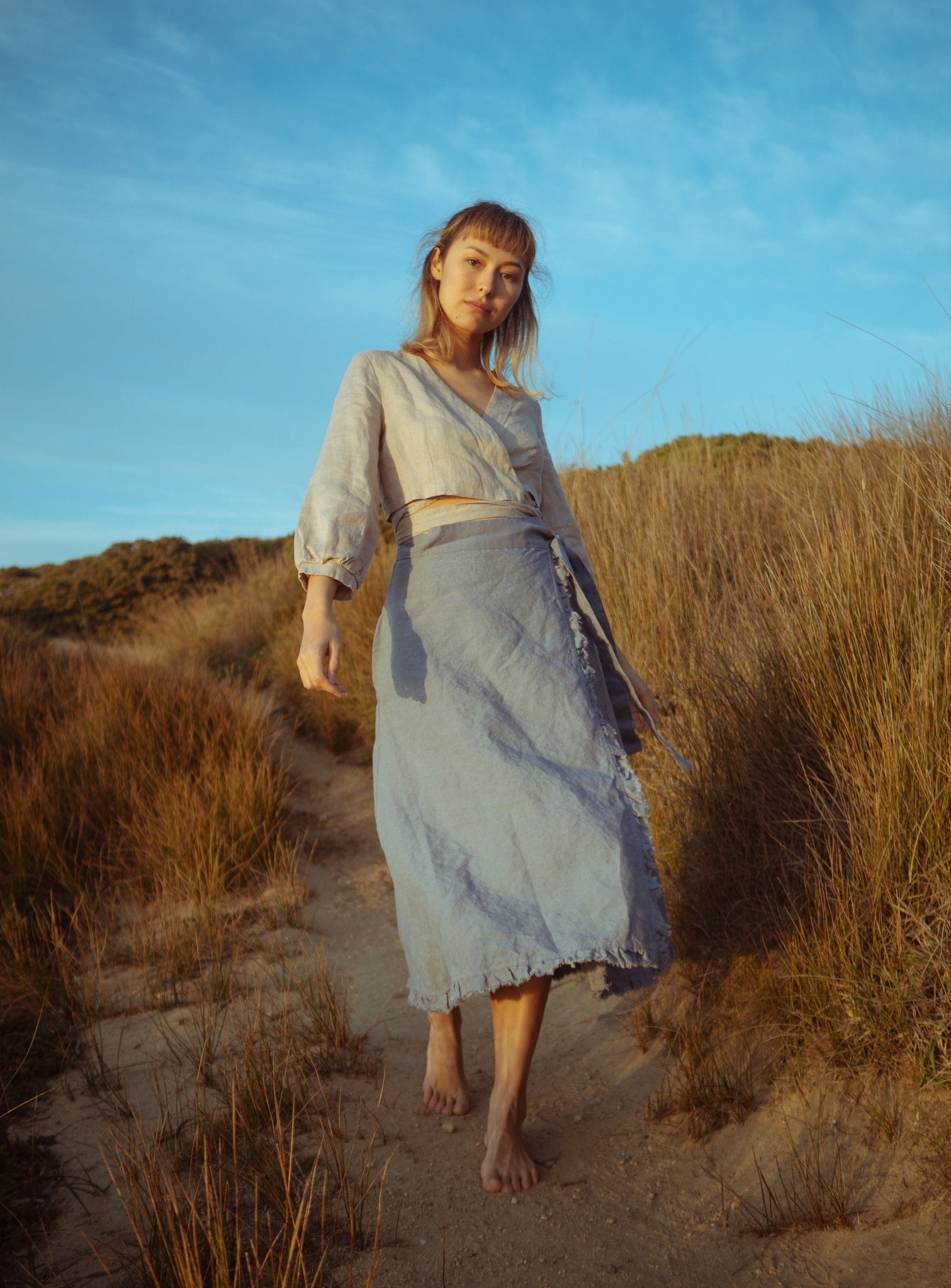 Wrap linen skirt - SKY