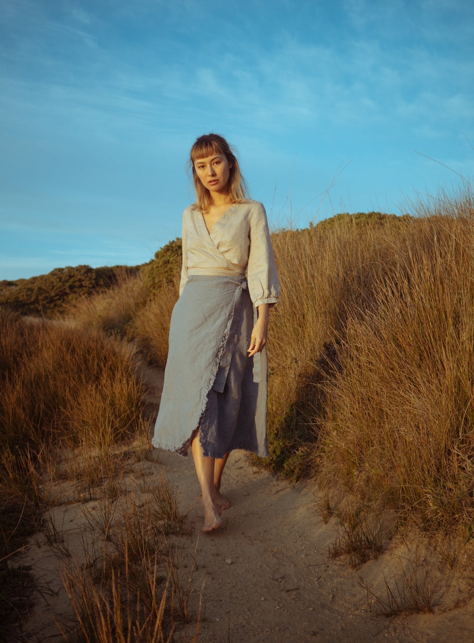 Wrap linen skirt - SKY